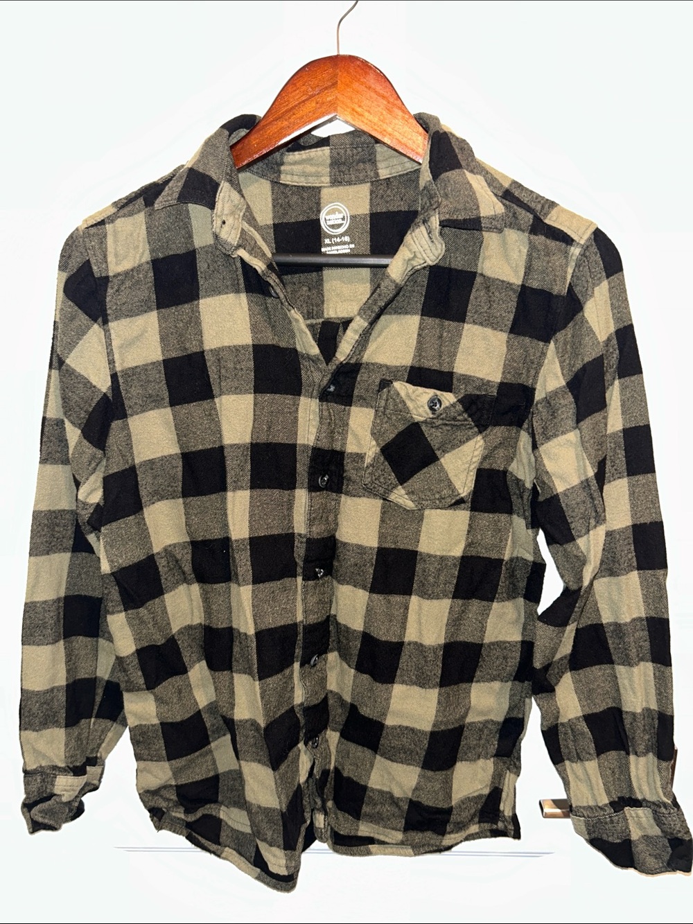 Boys wonder nation Black and Tan Plaid Button-Down Shirt